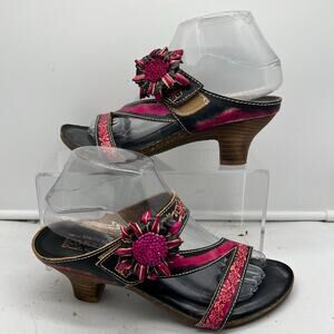 Spring Step L' Artiste Amethyst Womens Floral Sandals 38 US 7.5-8 Leather Heel